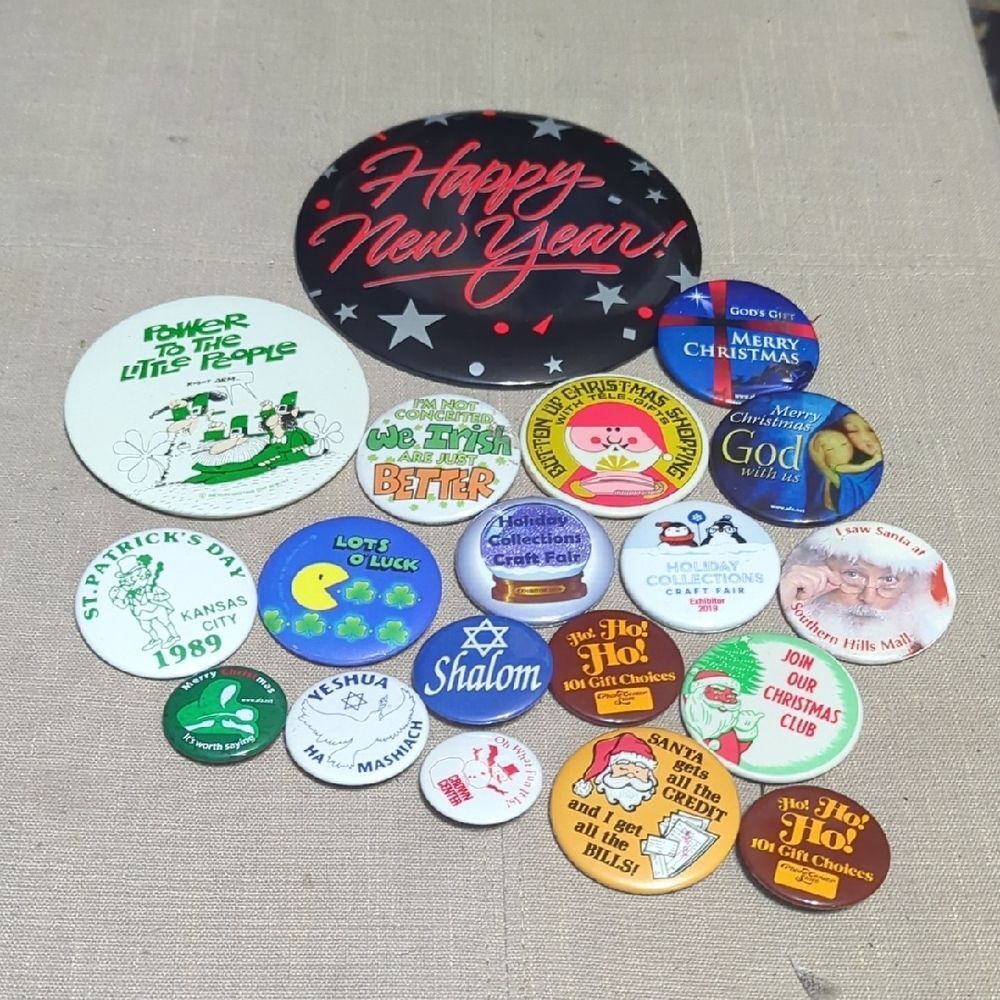 Colorful Button Pin Collection, Christmas & St Patrick's Day